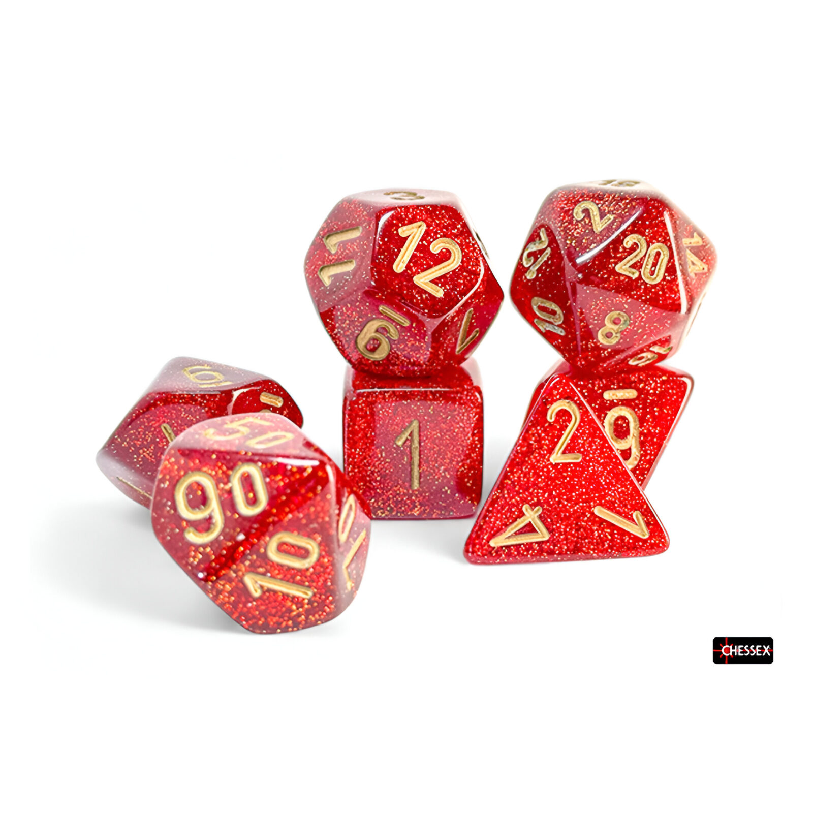 Chessex – Mega-Hedral Wave 2 7 Dice Set – Glitter Ruby