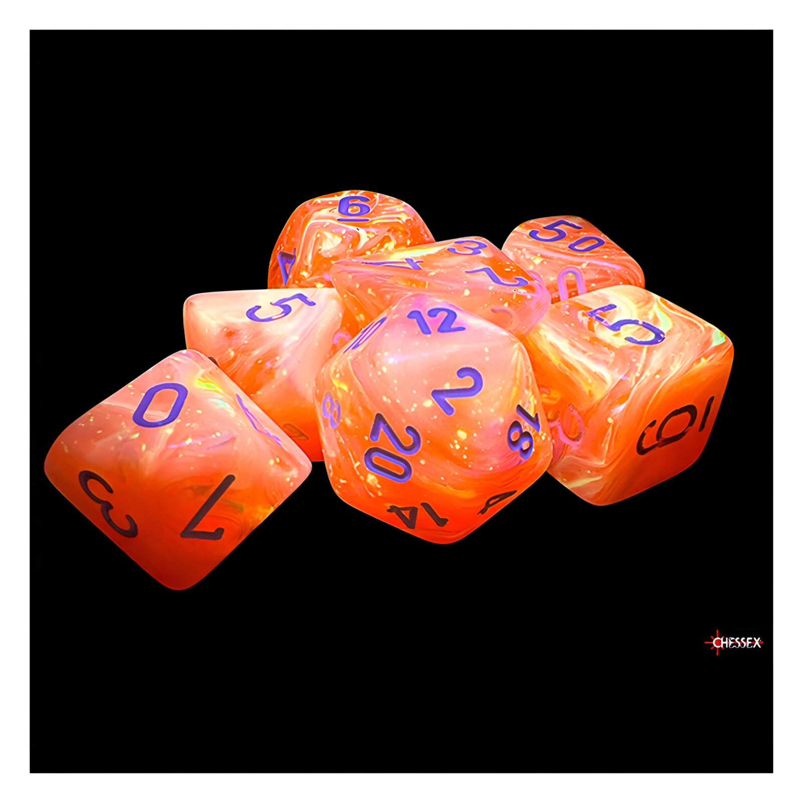 Chessex – Mega-Hedral Wave 2 7 Dice Set – Festive Dahlia 3