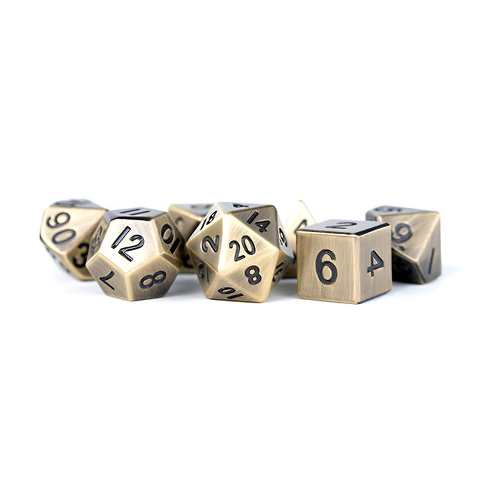 Fanroll – 16mm Metal Polyhedral Dice Set: Antique Gold