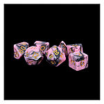 Fanroll – 16mm Acrylic Polyhedral Dice Set: Pink/Black w/ Gold Numbers