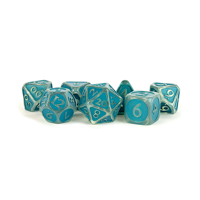 Fanroll – 16mm Enamel Acrylic Poly Dice Set: Ice w/ Blue Enamel