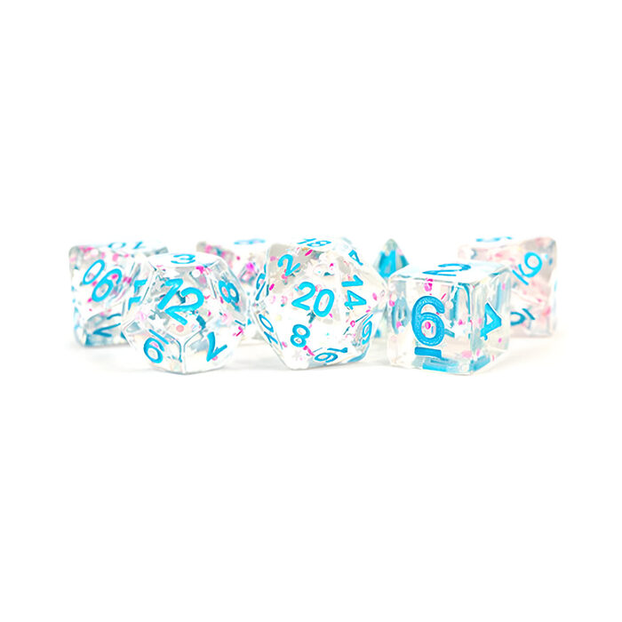 Fanroll – 16mm Resin Polyhedral Dice Set: Clear Confetti