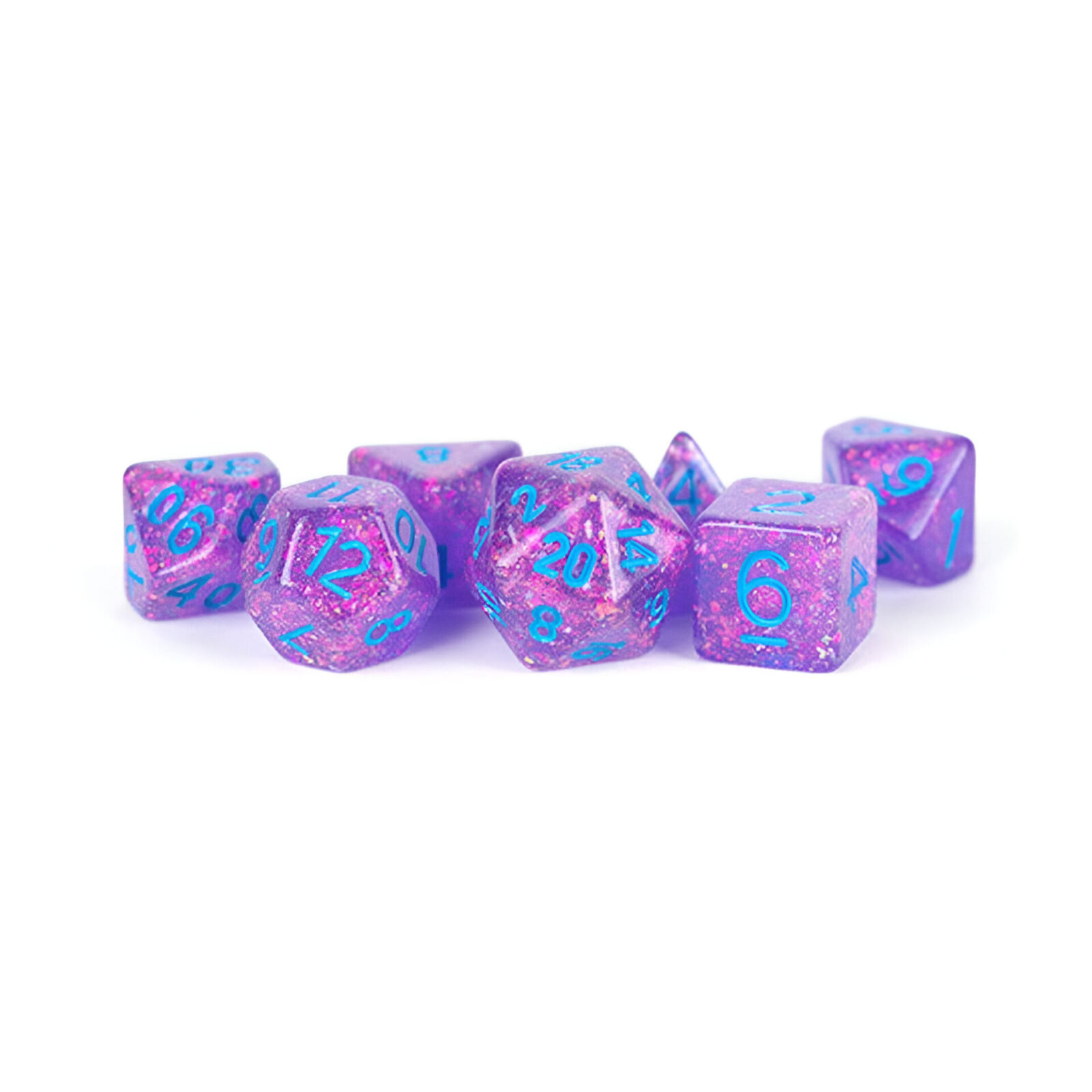 Fanroll – 16mm Resin Polyhedral Dice Set: Flash Purple