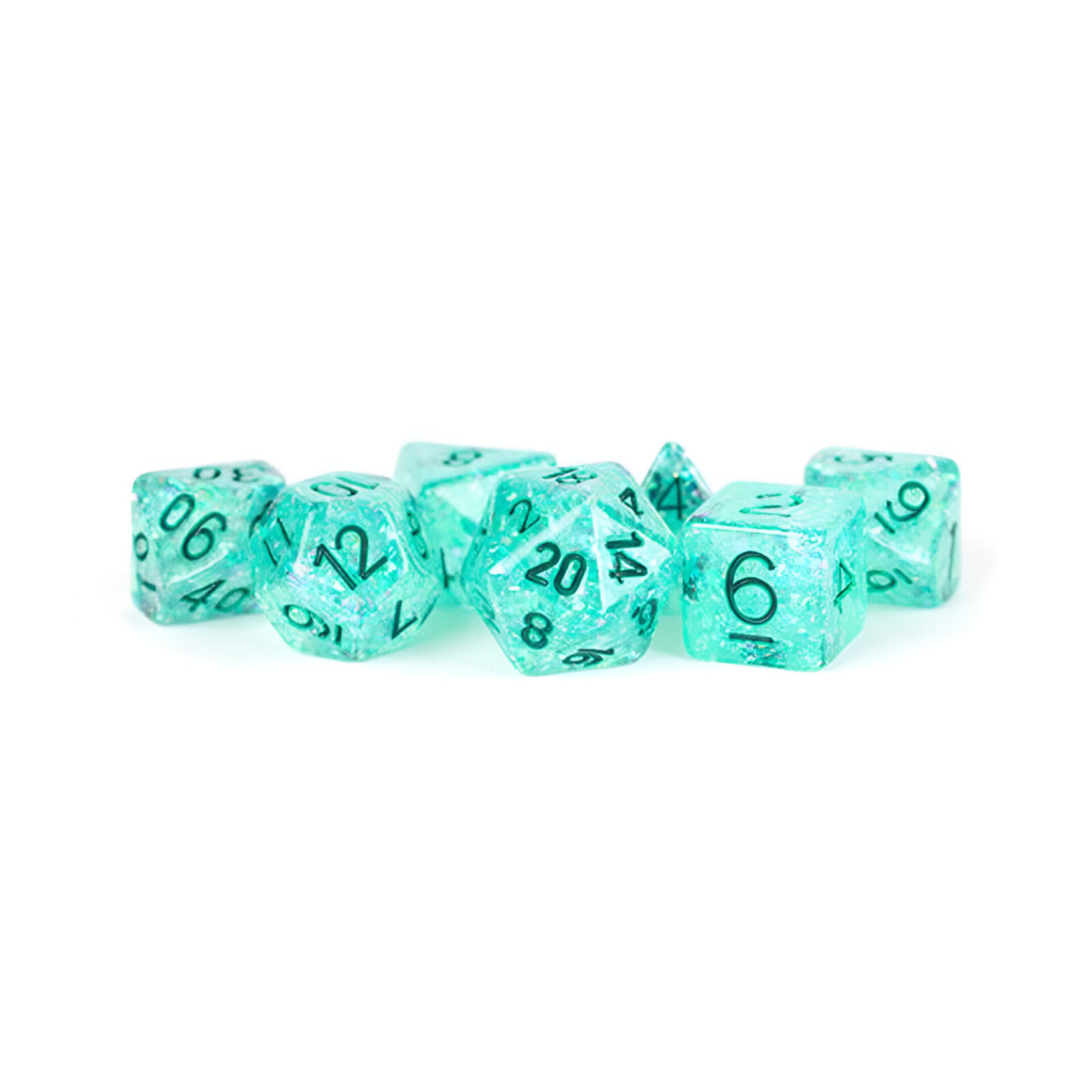 Fanroll – 16mm Resin Polyhedral Dice Set: Flash Teal