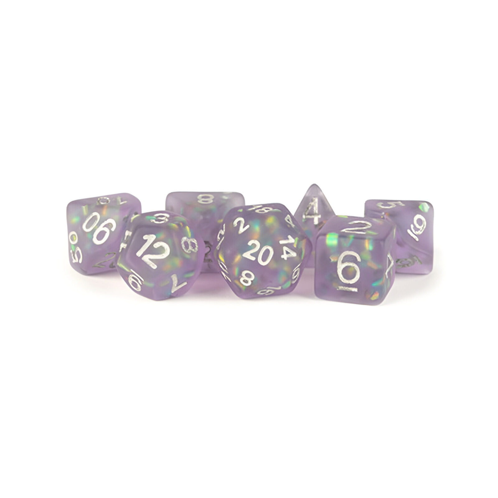 Fanroll – 16mm Resin Polyhedral Dice Set: Icy Opal Purple