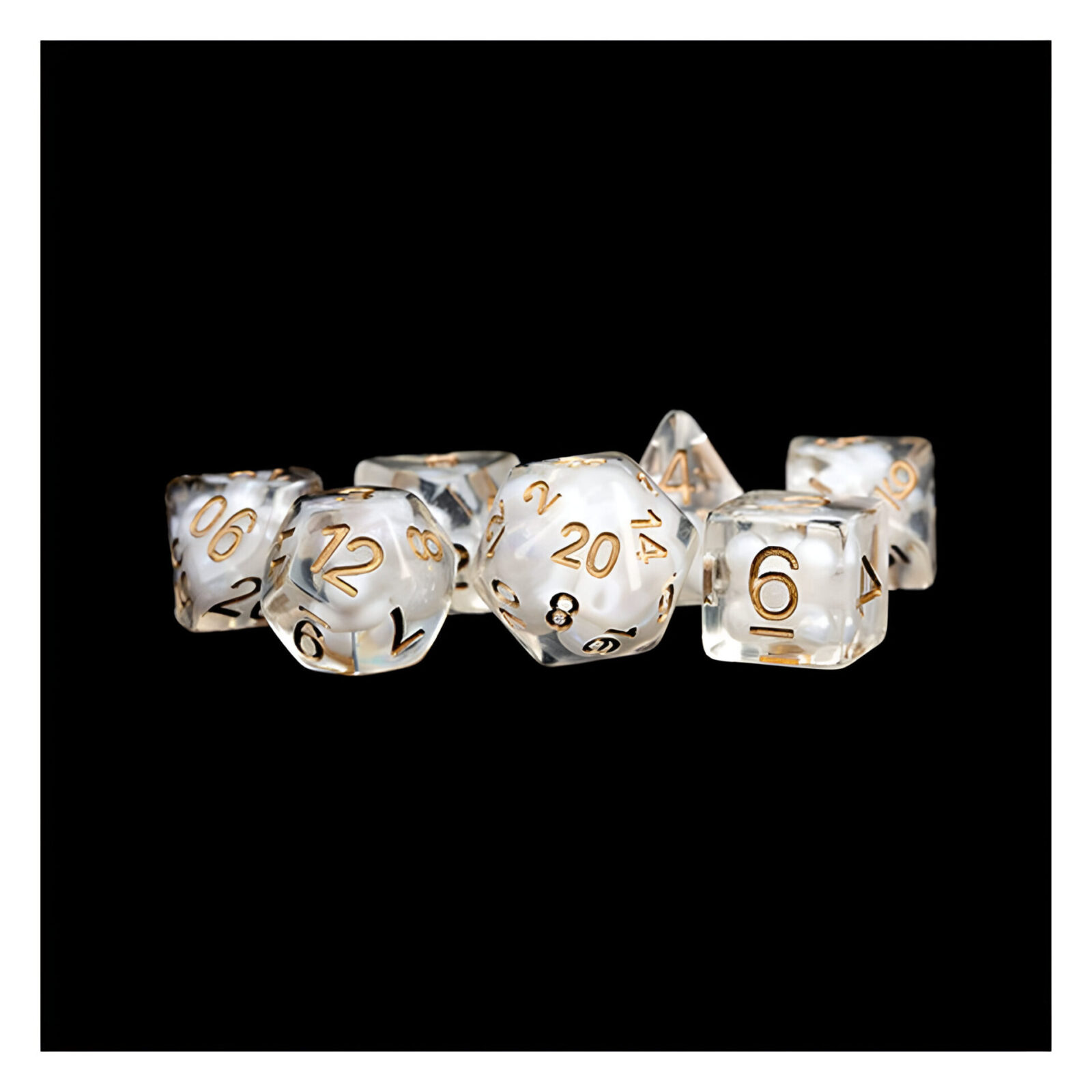 Fanroll – 16mm Resin Polyhedral Dice Set: Pearl w/ Copper Numbers