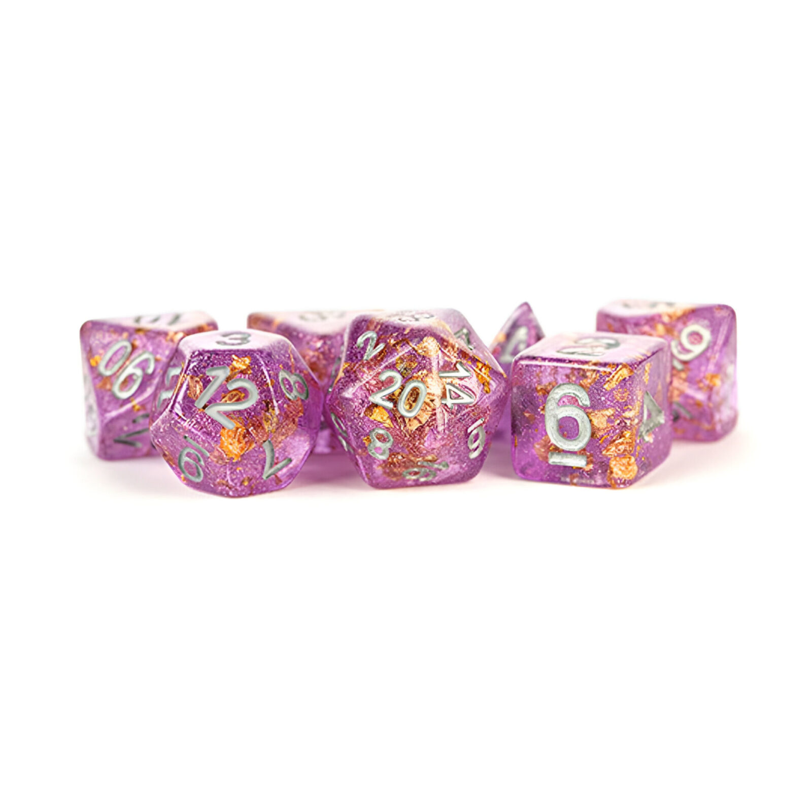 Fanroll – 16mm Resin Polyhedral Dice Set: Purple w/ Gold Foil