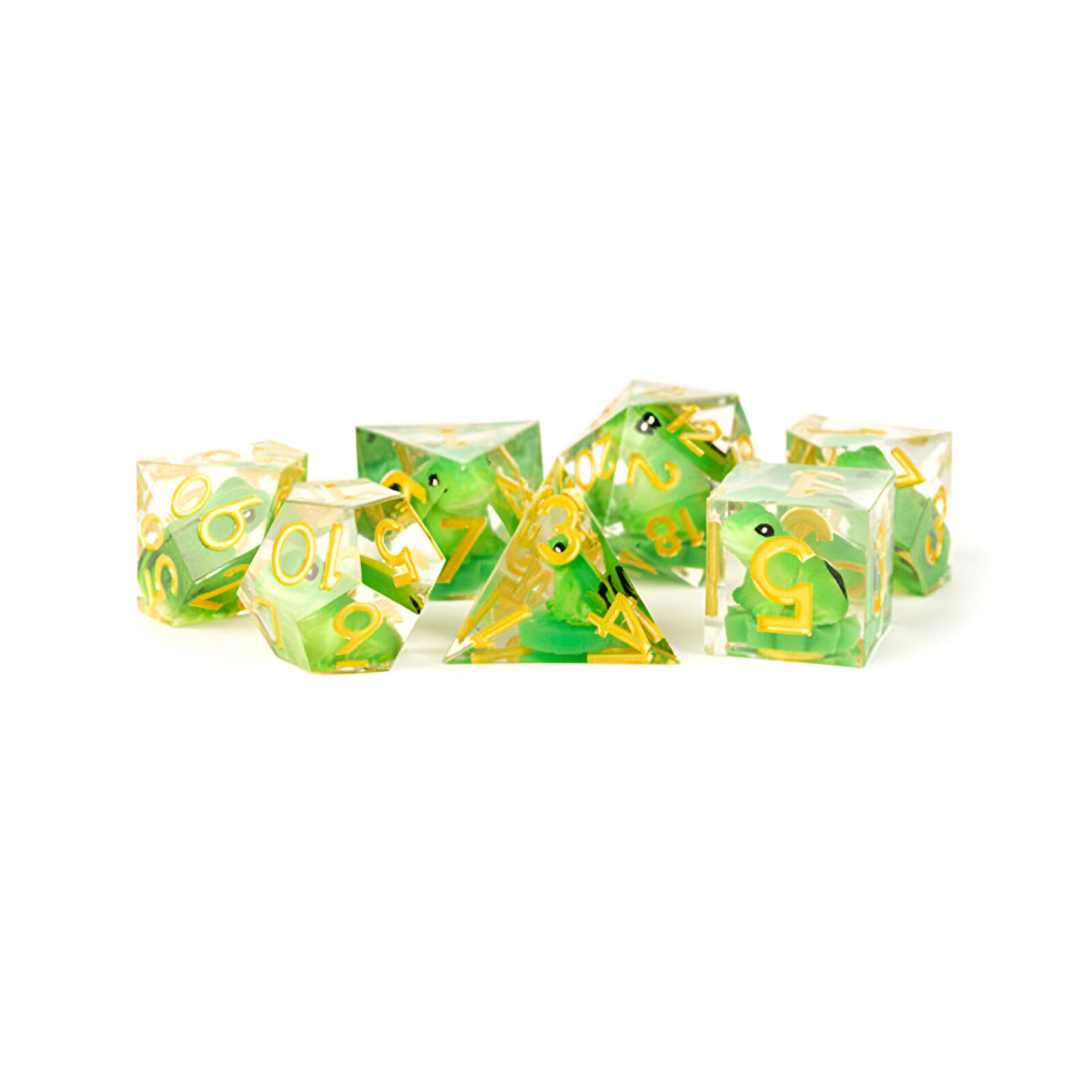 Fanroll – Handcrafted Sharp Edge Resin Dice Set: Frog Dice