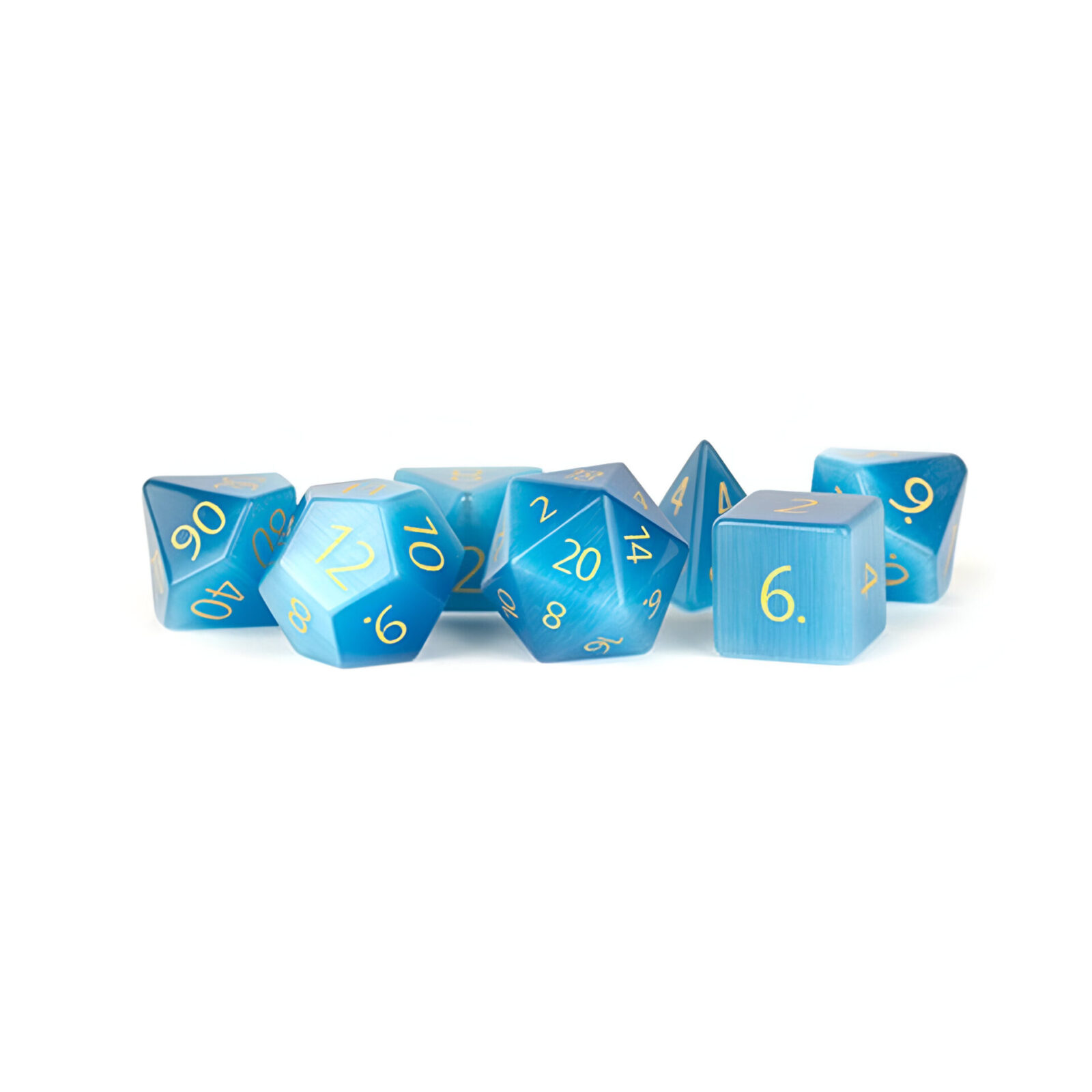 Fanroll – Mystic Mines Gemstone Stone Poly 16mm Dice Set – Engraved Cats Eye Aquamarine