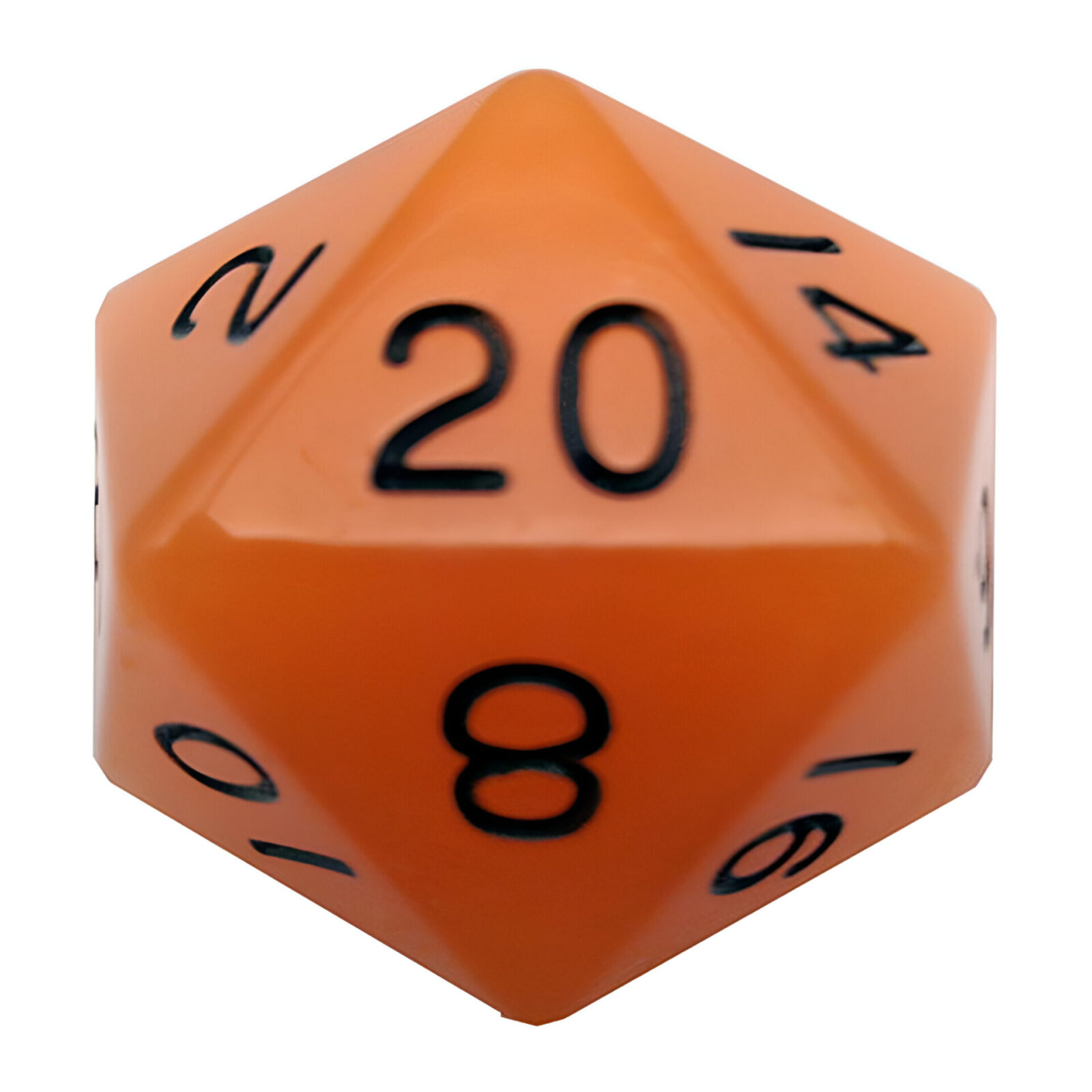 Fanroll – 35mm Mega Acrylic D20 – Glow Orange with Black Numbers