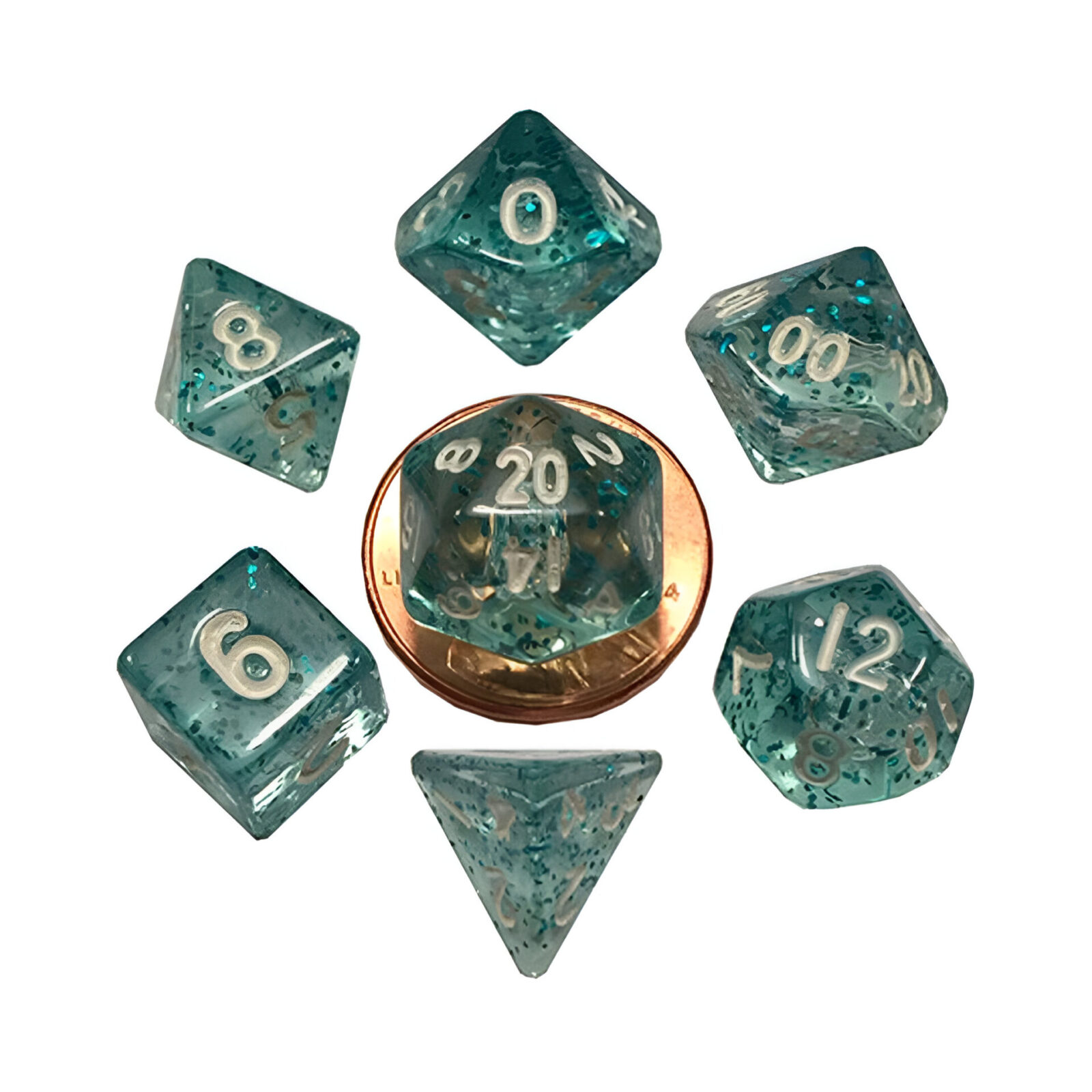 Fanroll – 10mm Mini Polyhedral Dice set – Ethereal Light Blue