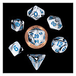 Fanroll – 10mm Mini Polyhedral Dice set – Marble w/ Blue Numbers