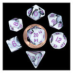 Fanroll – 10mm Mini Polyhedral Dice set – Marble w/ Purple Numbers