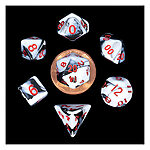 Fanroll – 10mm Mini Polyhedral Dice set – Marble w/ Red Numbers