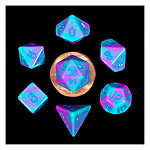 Fanroll – 10mm Mini Polyhedral Dice set – Purple/Teal w/ Blue Numbers