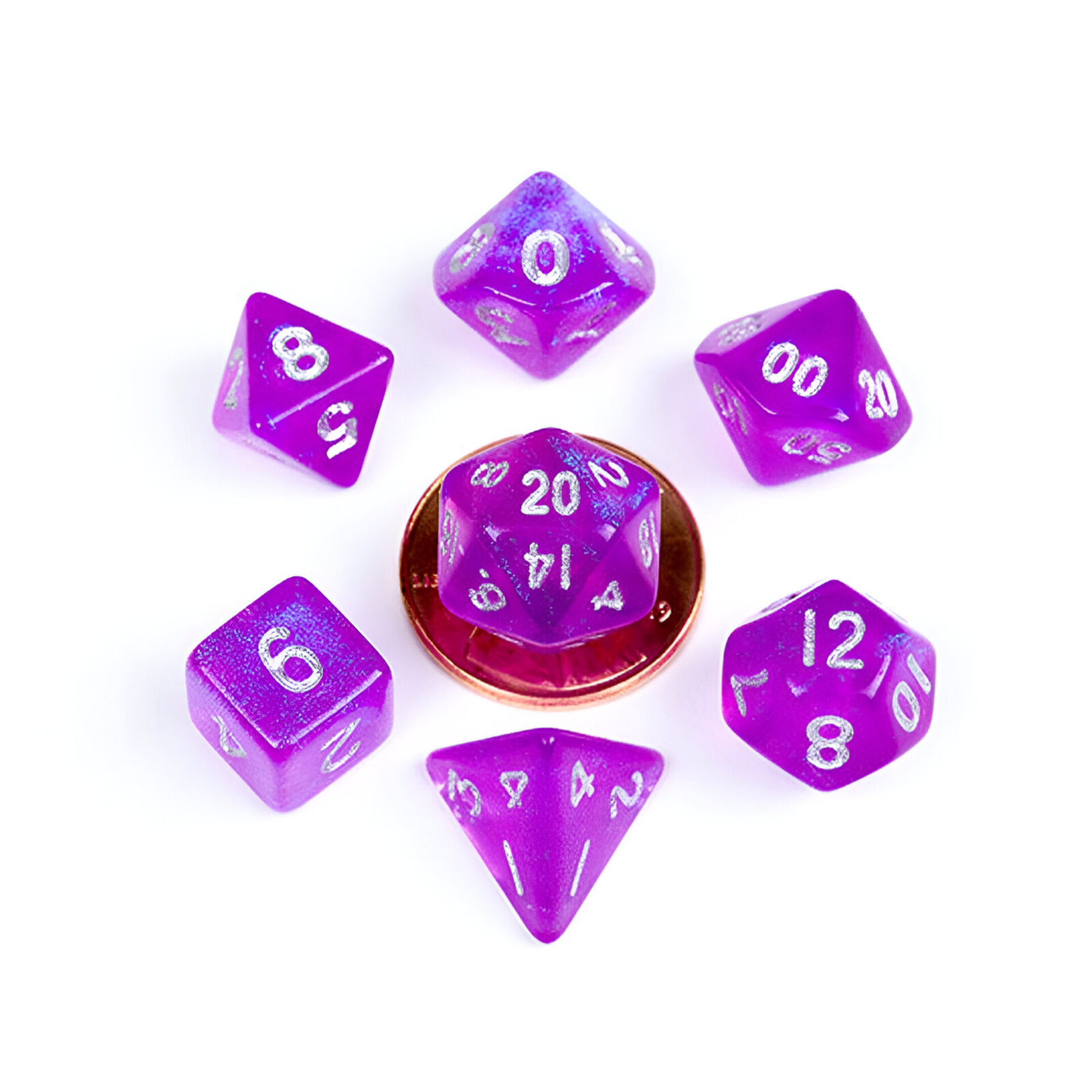 Fanroll – 10mm Mini Polyhedral Dice set – Stardust Purple