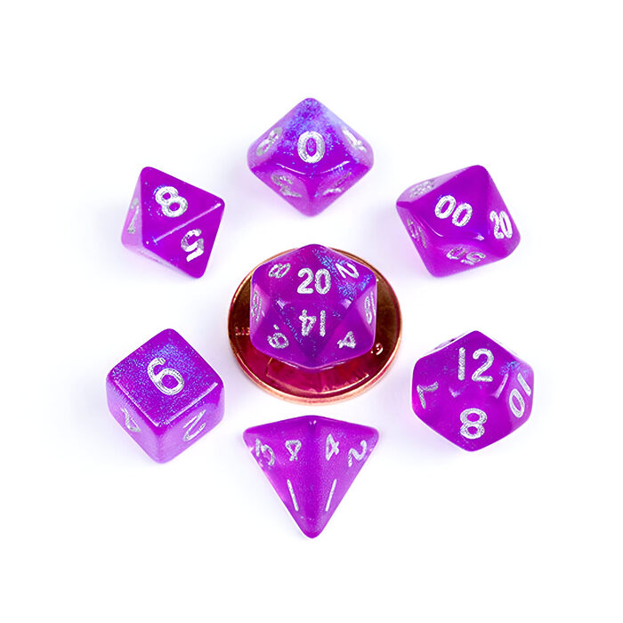 Fanroll – 10mm Mini Polyhedral Dice set – Stardust Purple