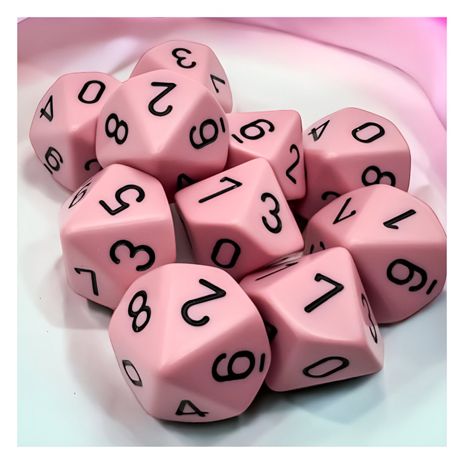 Chessex – Opaque Pastel D10 10 Dice Set – Pink/Black