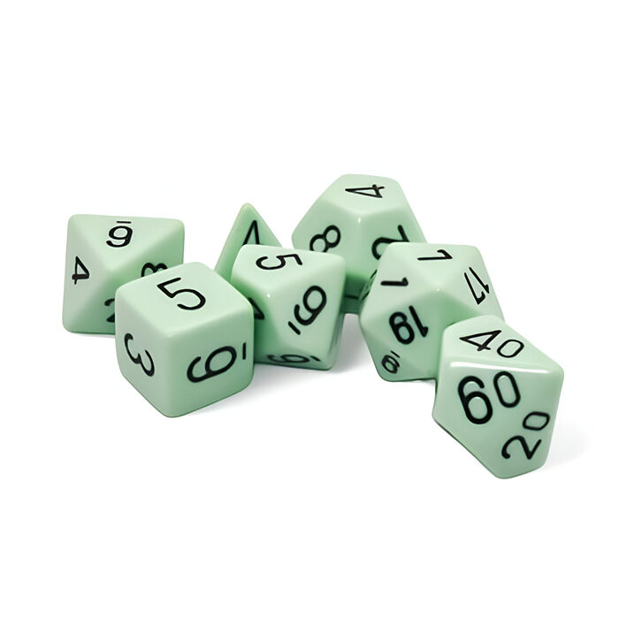 Chessex – Opaque Pastel Polyhedral 7 Dice Set – Green/Black