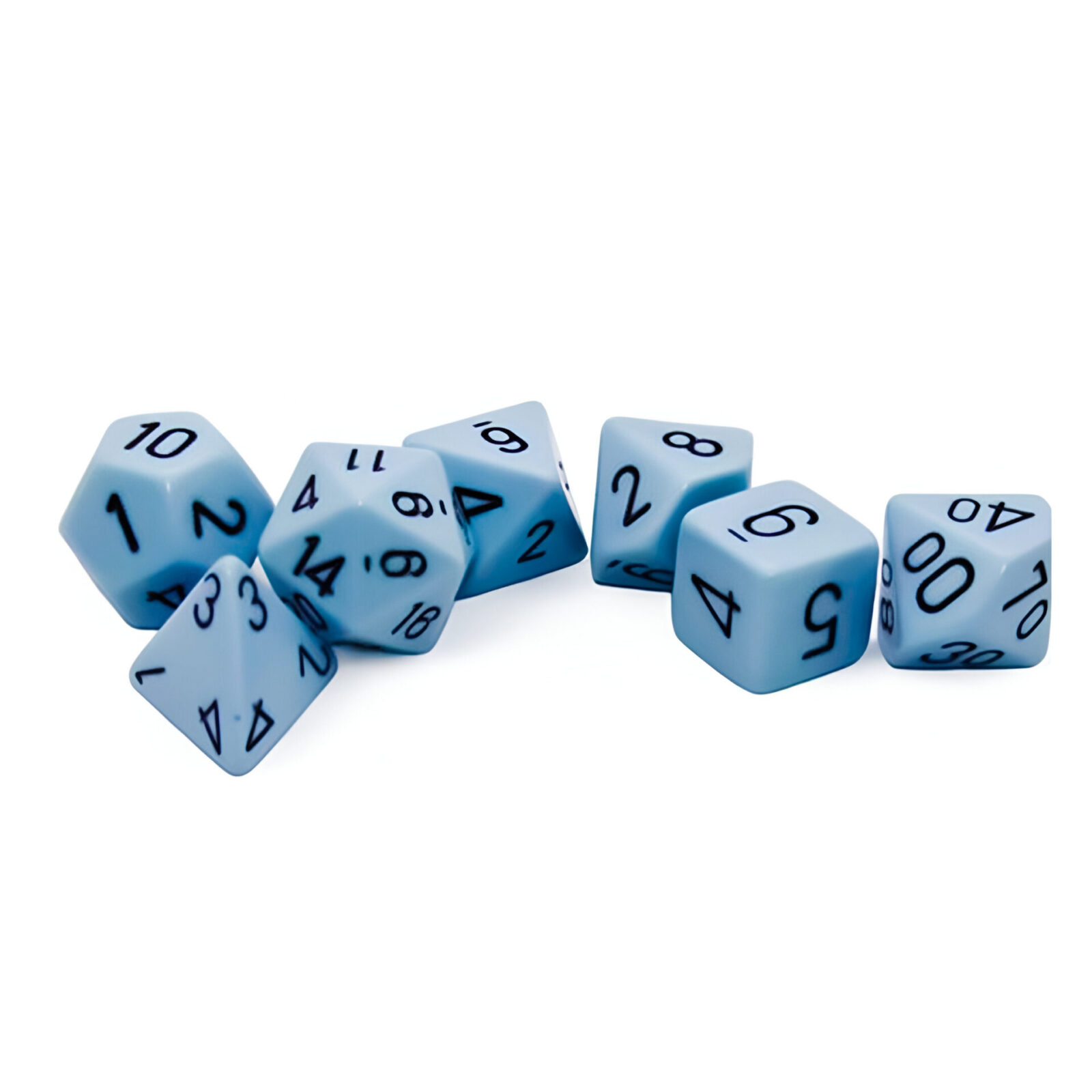 Chessex – Opaque Pastel Polyhedral 7 Dice Set – Blue/Black