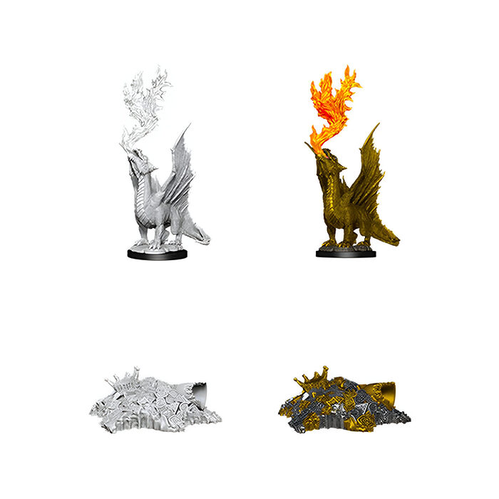 Wizkids – D&D Nolzurs Marvelous Miniatures: Gold Dragon Wyrmling & Small Treasure Pile – Wave 11