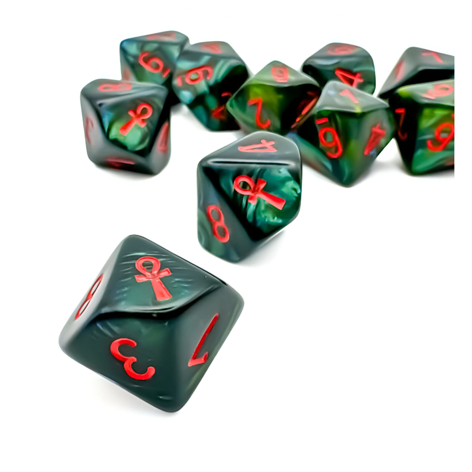 Chessex – Scarab Ankh D10 Dice Block – Green/Red