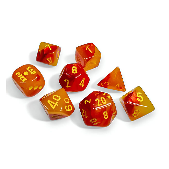 Chessex – Lab Dice 8 – Gemini Polyhedral 7 Dice Set – Luminary Gellow-Red/Yellow