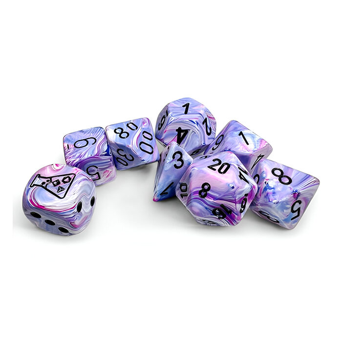 Chessex – Lab Dice 8 – Festive Polyhedral 7 Dice Set – Hydrangea/Black