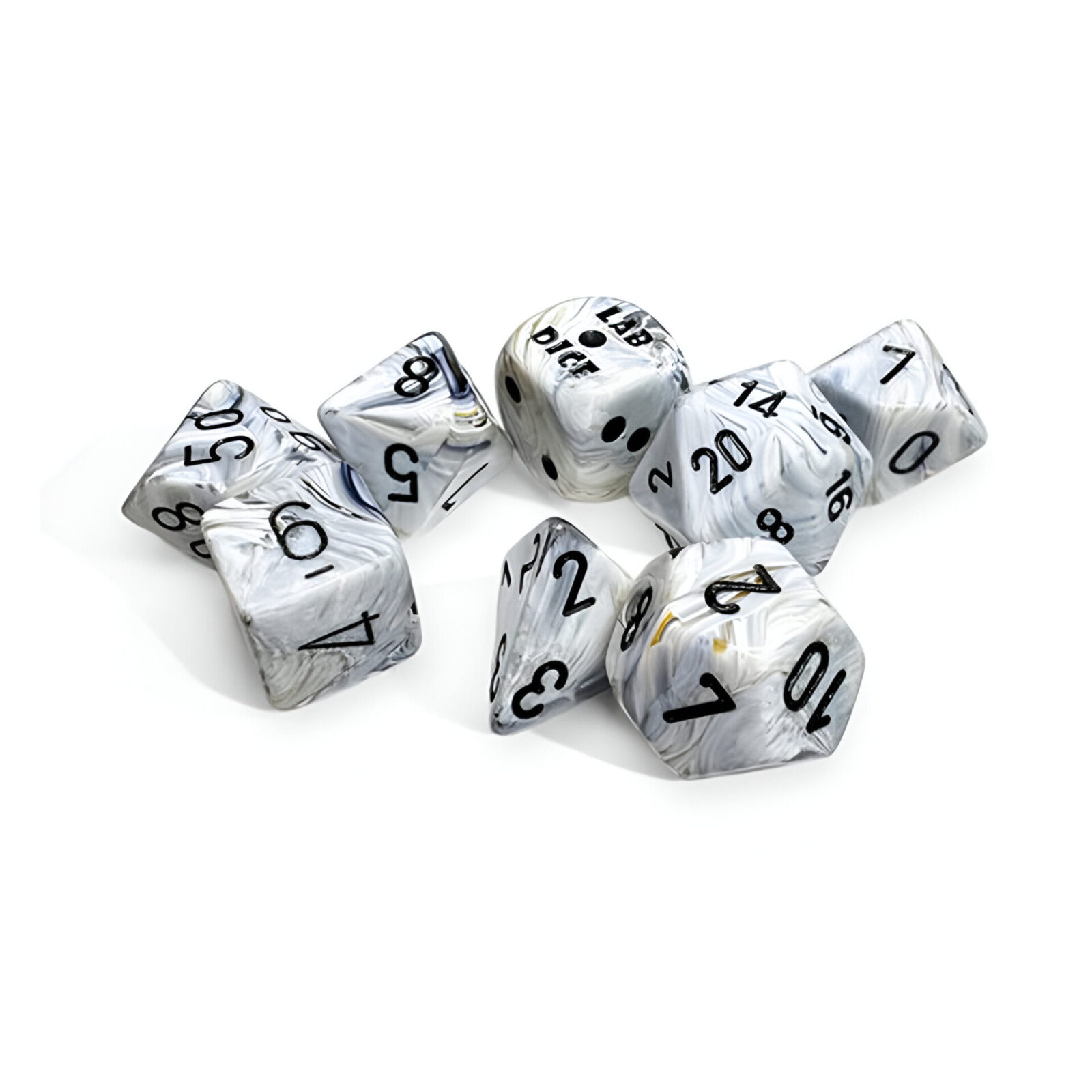 Chessex – Lab Dice 8 – Marble Polyhedral 7 Dice Set – Calcite/Blue