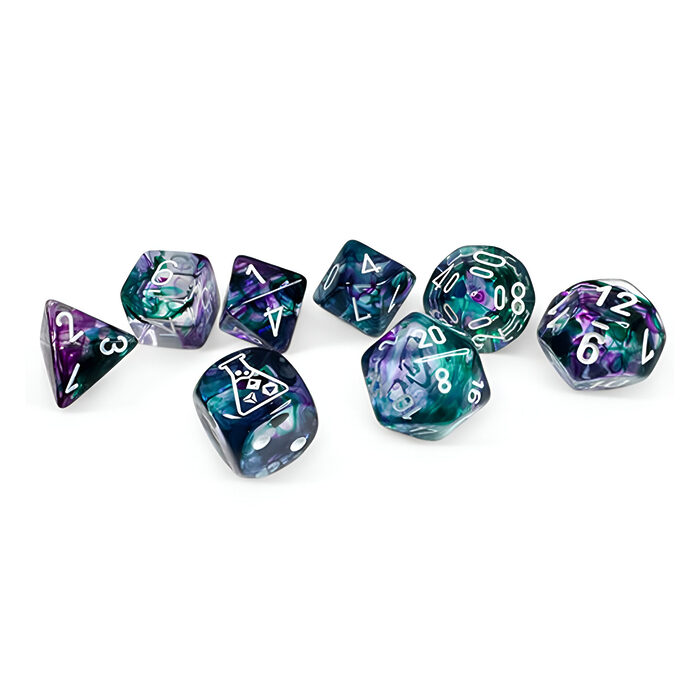 Chessex – Lab Dice 8 – Nebula Polyhedral 7 Dice Set – Flourite/White