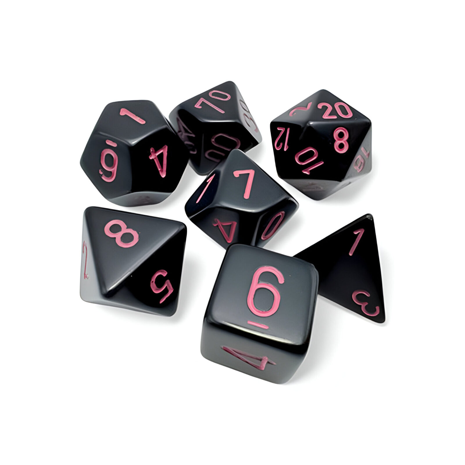 Chessex – Opaque Polyhedral 7 Dice Set – Black/Pink