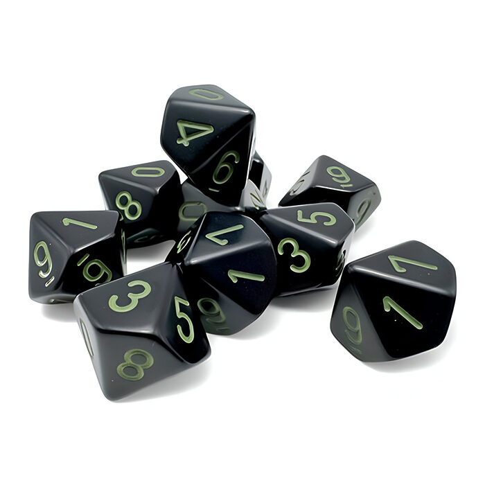 Chessex – Opaque D10 10 Dice Set – Black/Green