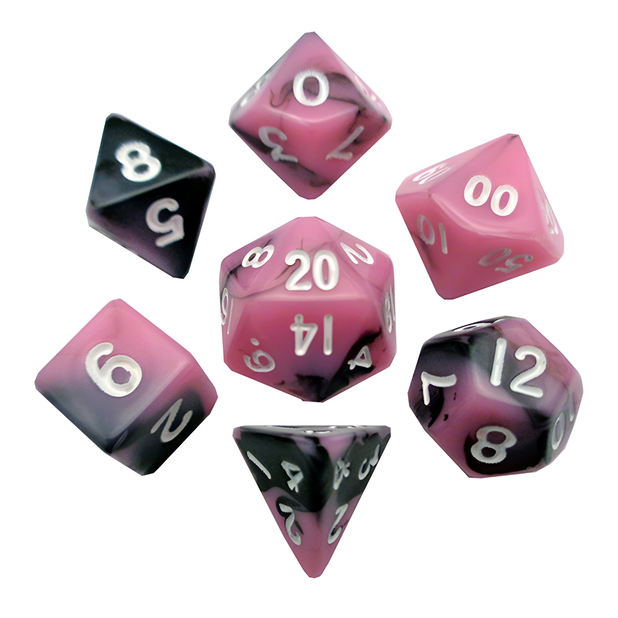 Fanroll – 10mm Mini Polyhedral Dice set – Pink/Black w/ White Numbers 3 Fanroll – 10mm Mini Polyhedral Dice set – Pink/Black w/ White Numbers 3