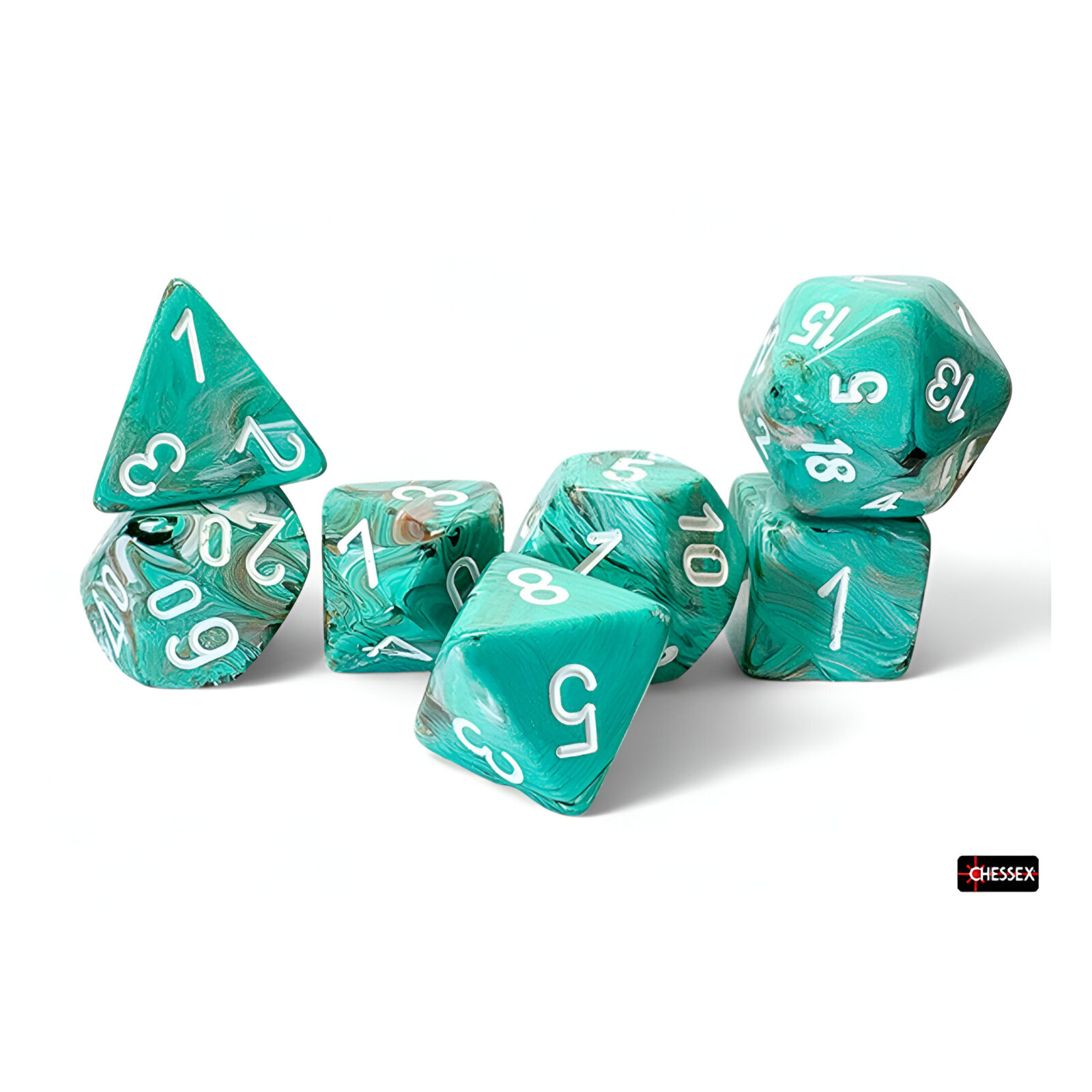 Chessex – Mega-Hedral Wave 2 7 Dice Set – Marble Oxi Copper