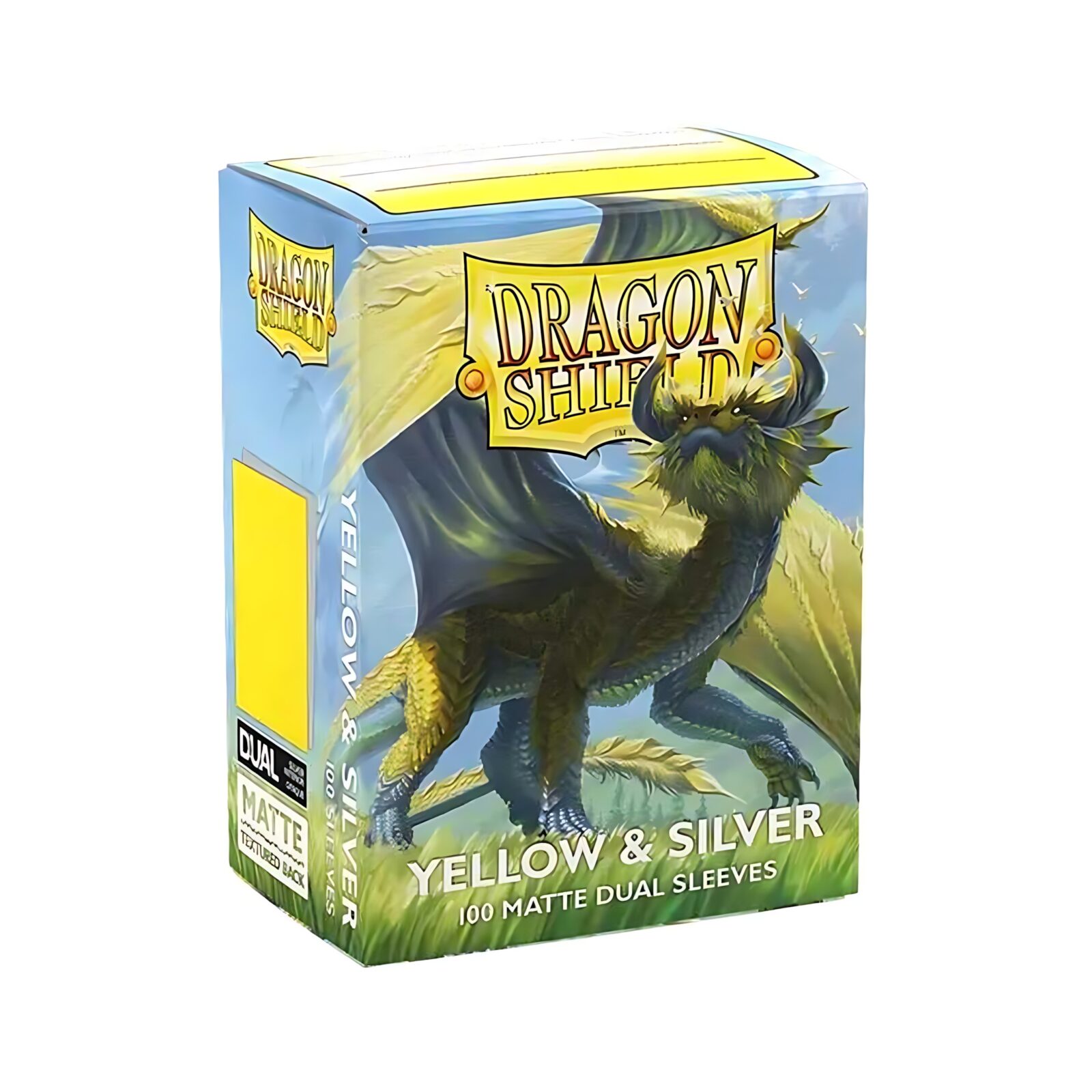 Dragon Shield Matte Dual Standard Sleeves – Yellow & Silver (100 ct.) Dragon Shield Matte Dual Standard Sleeves – Yellow & Silver (100 ct.)