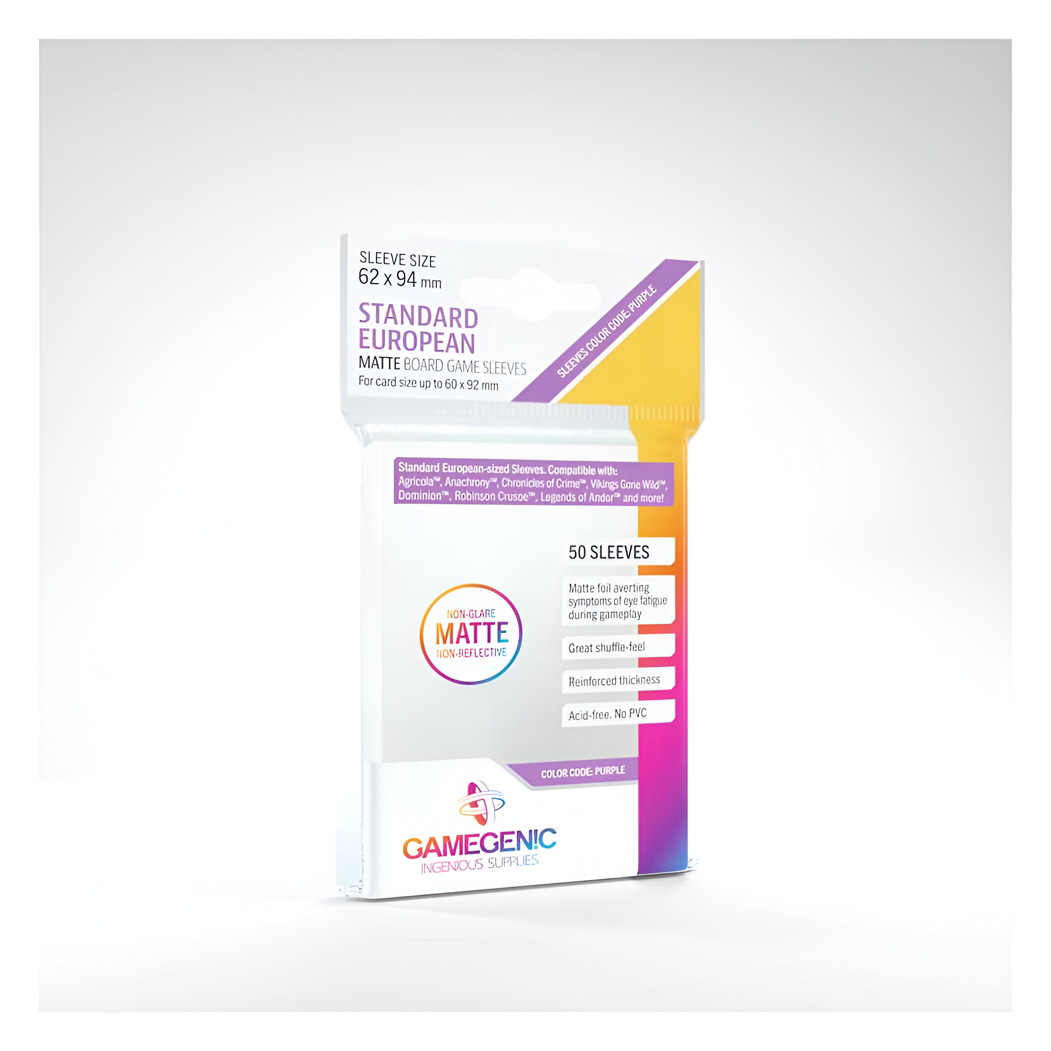 MATTE Standard European- Sized Sleeves: 62 x 94 mm (50) 3 MATTE Standard European- Sized Sleeves: 62 x 94 mm (50) 3