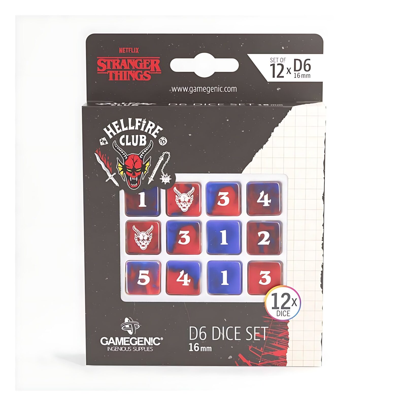 Gamegenic: Stranger Things – Hellfire Club D6 Dice Set (12x) – 16mm 3