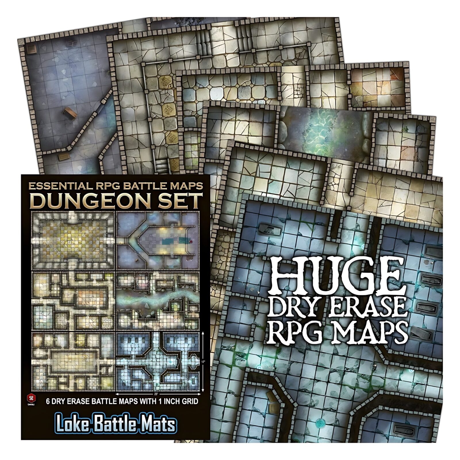 Essential RPG Battle Maps – Dungeon Set. 6 Wet/Dry Erase Battle Maps with 1 inch grid Essential RPG Battle Maps – Dungeon Set. 6 Wet/Dry Erase Battle Maps with 1 inch grid