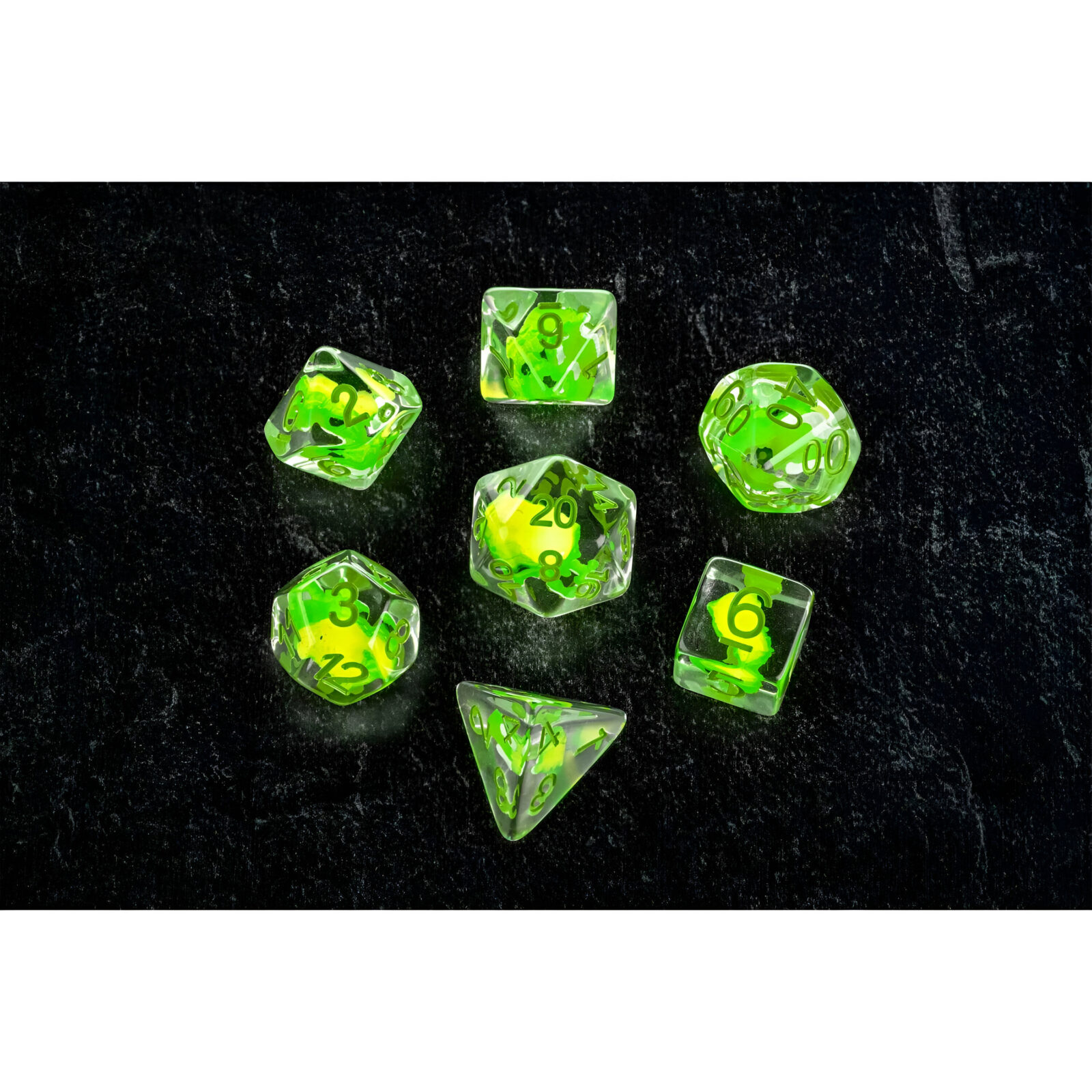 FanRoll: Dragon Storm Inclusion Resin Dice Set: Green Dragon 3