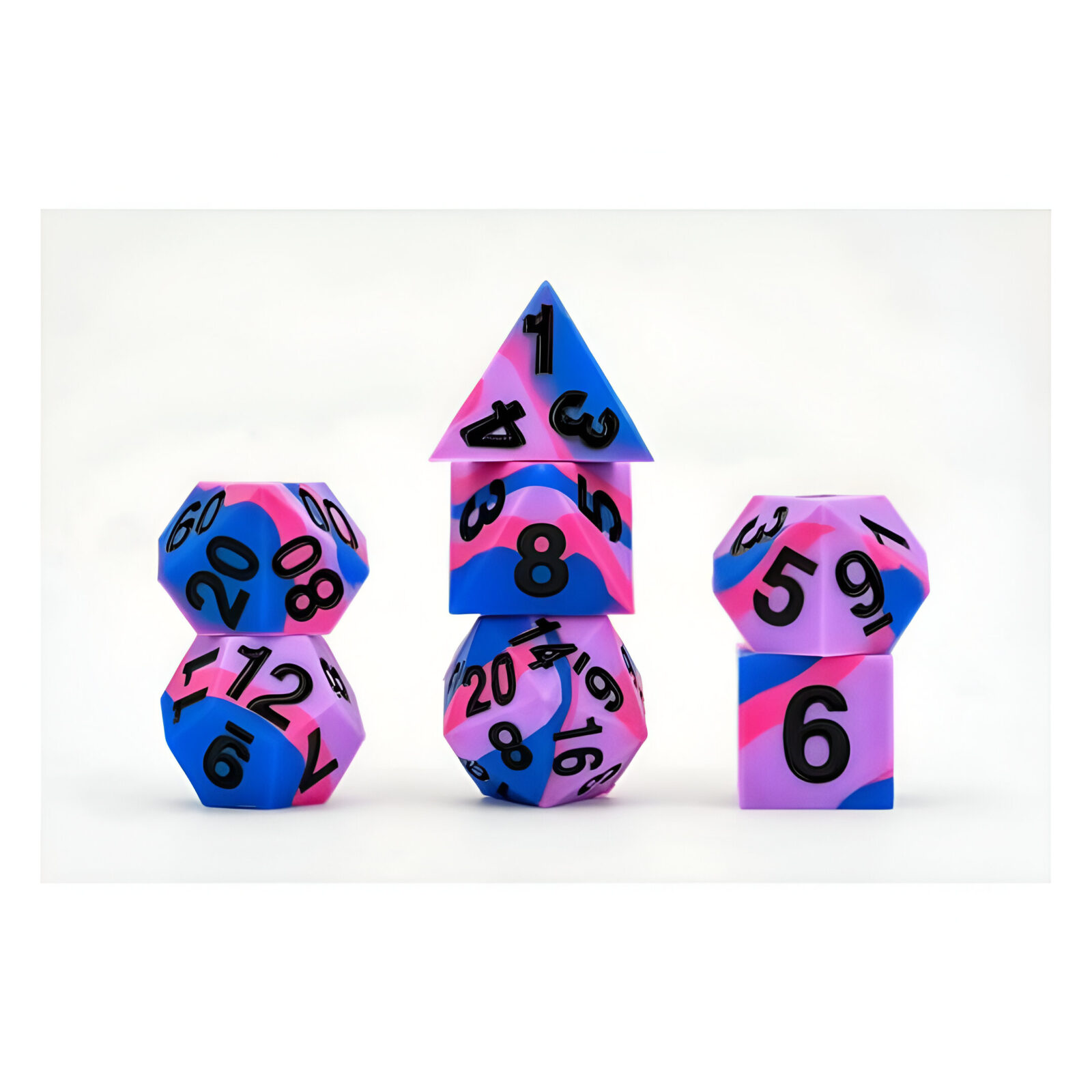 FanRoll: Gaymers Pride: 16mm Pride Sharp Edge Silicone Rubber Poly Dice Set – Bisexual