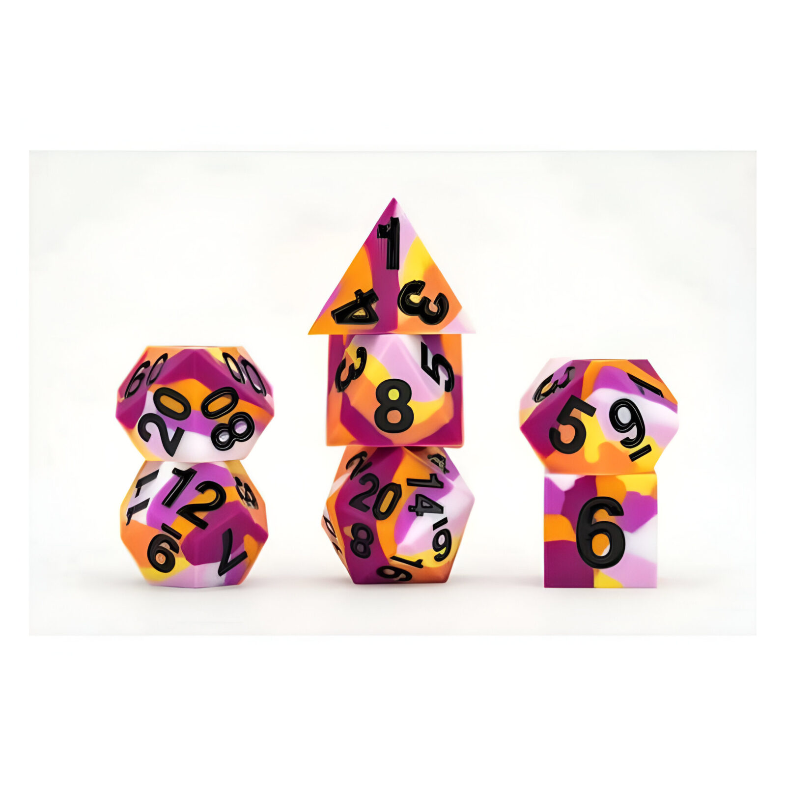 FanRoll: Gaymers Pride: 16mm Pride Sharp Edge Silicone Rubber Poly Dice Set – Lesbian