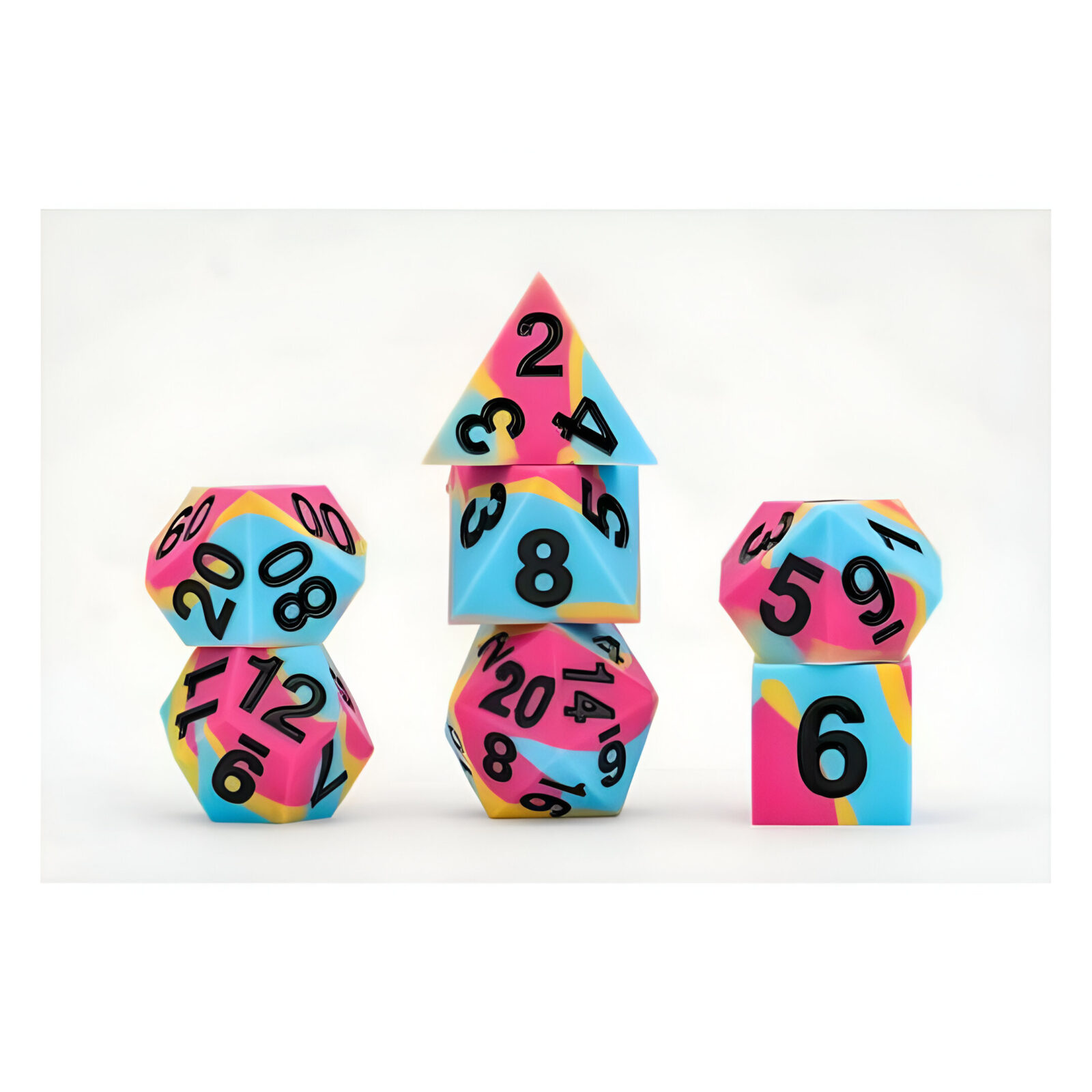 FanRoll: Gaymers Pride: 16mm Pride Sharp Edge Silicone Rubber Poly Dice Set – Pansexual