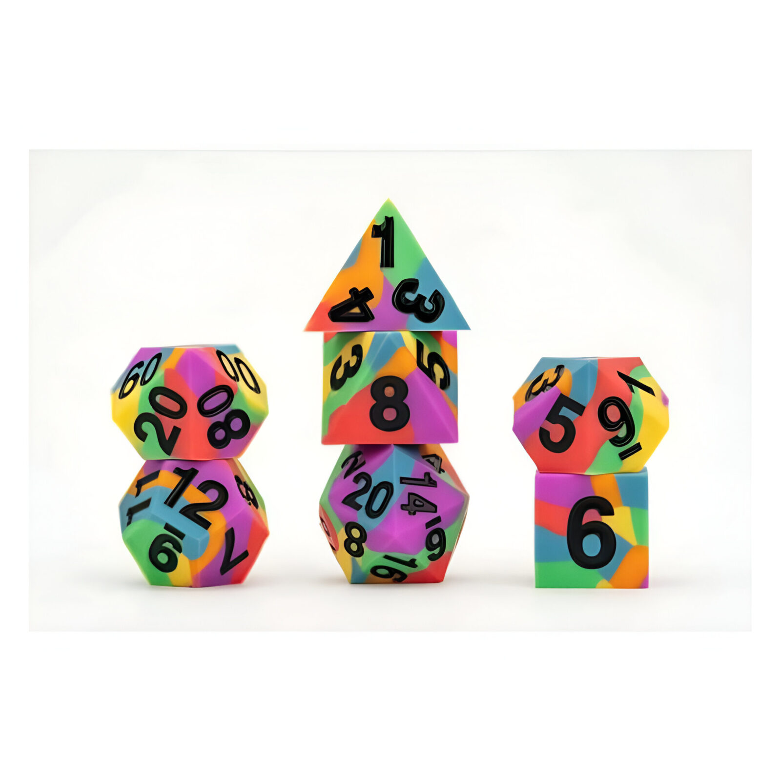 FanRoll: Gaymers Pride: 16mm Pride Sharp Edge Silicone Rubber Poly Dice Set – Rainbow Flag