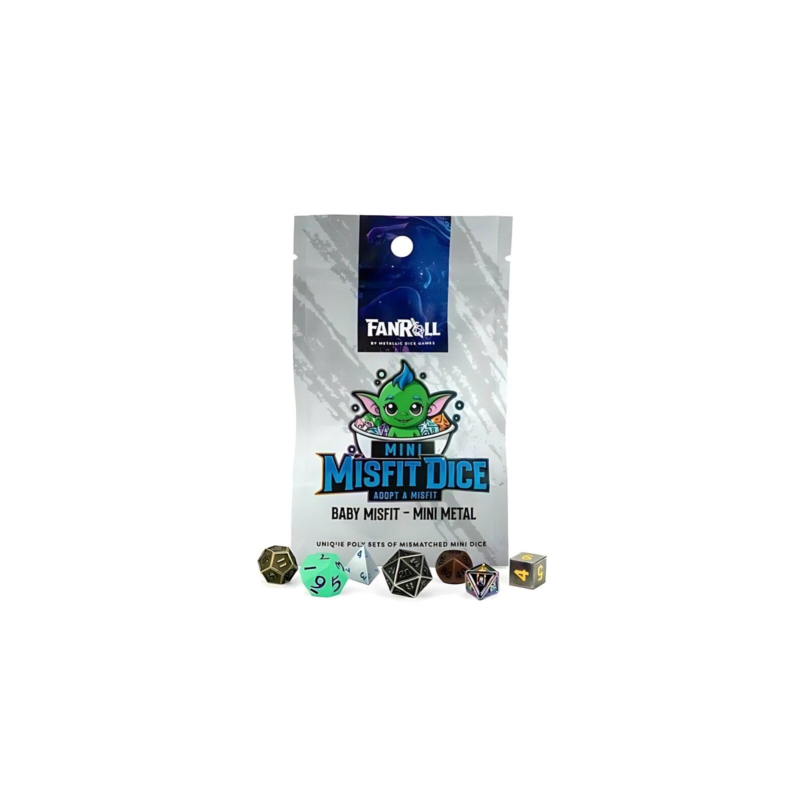 FanRoll Mystery Misfit Mini Metal Polyhedral Dice Set (12 Packs)