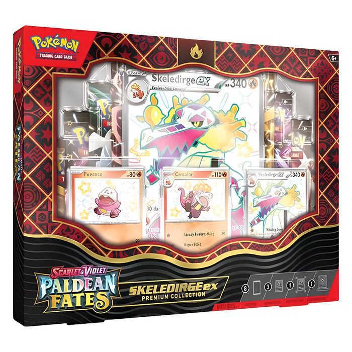 Pokemon TCG: Scarlet & Violet 4.5 Paldean Fates Premium Collection – Meowscarada/Quaquaval/Skeledirge (6 Packs) 6