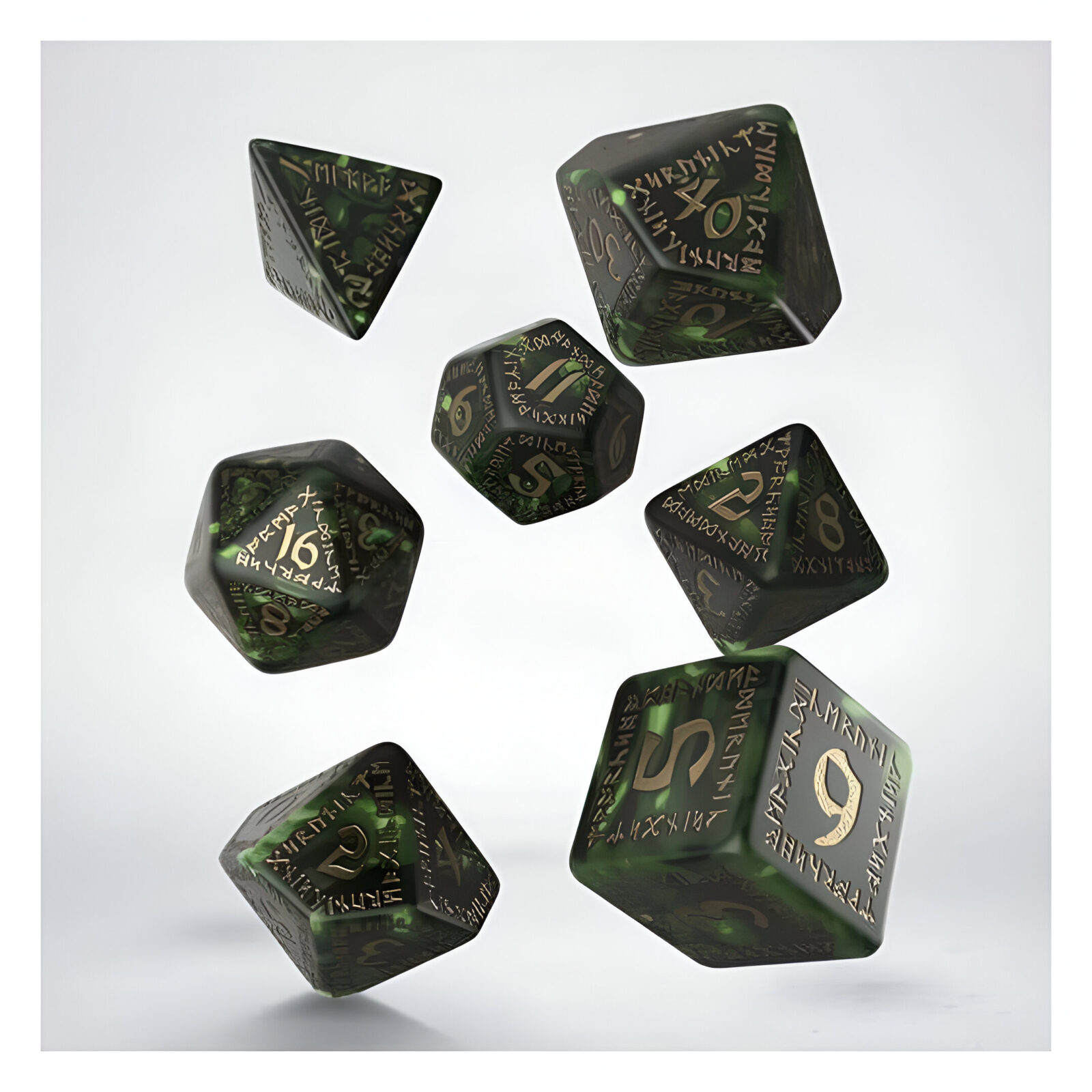 Q-Workshop Runic Bottle-green & gold Dice Set