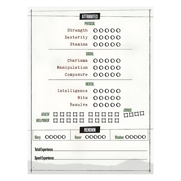 Werewolf: The Apocalypse 5th Edition Expanded Character Sheet Journal