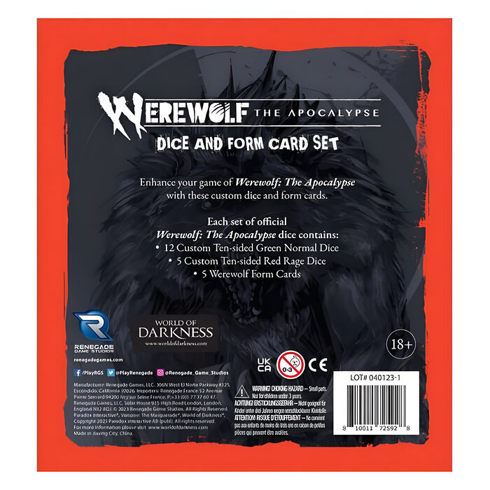 Werewolf: The Apocalypse 5th Edition Roleplaying Game Dice and Form Card Set