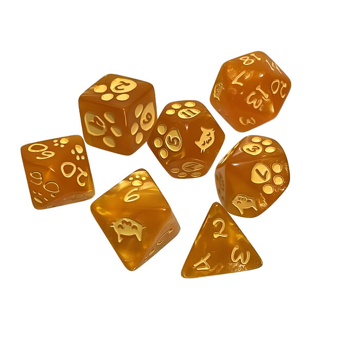 Kitten Polyhedral Dice Set: Orange