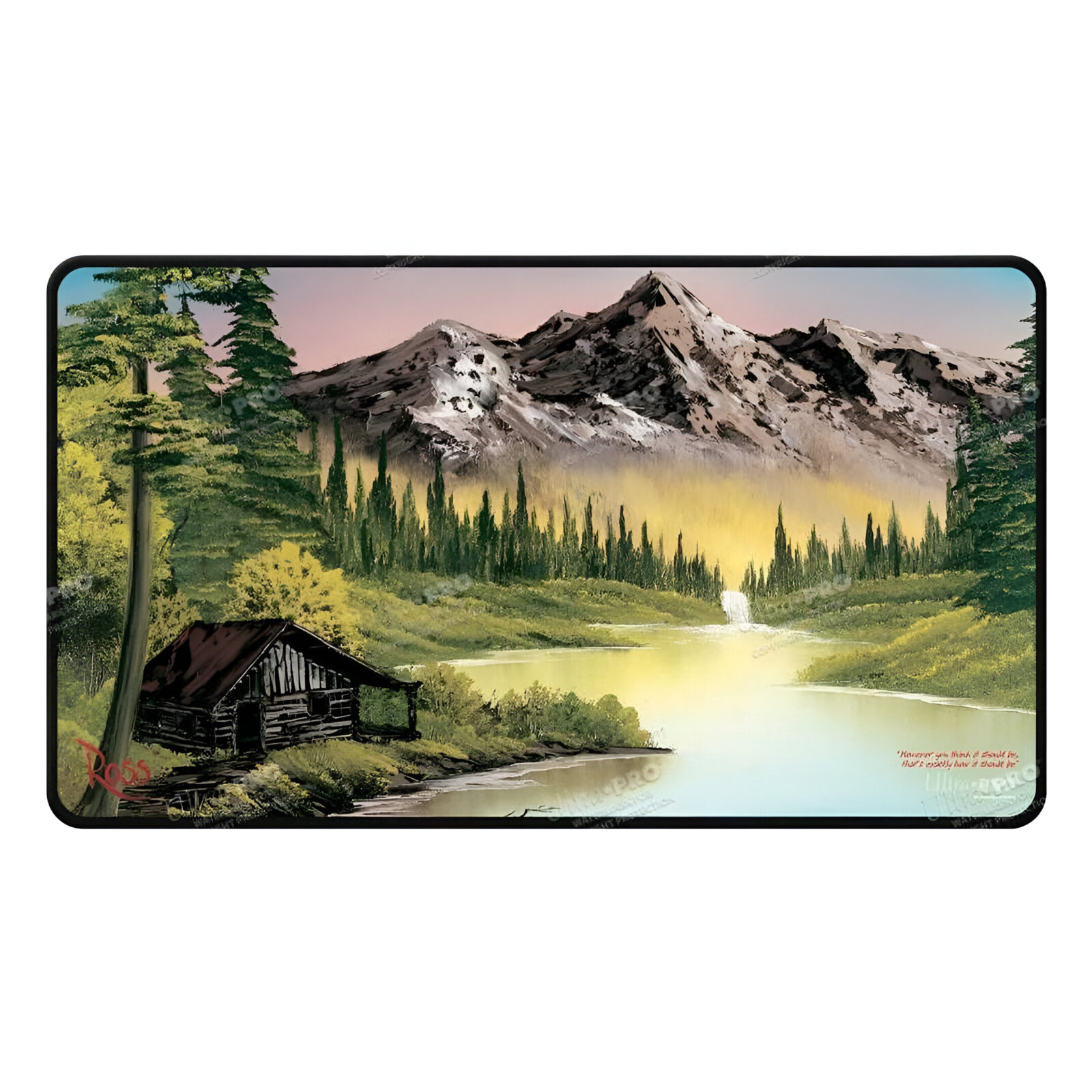 Bob Ross Mountain Retreat Black Stitched Playmat